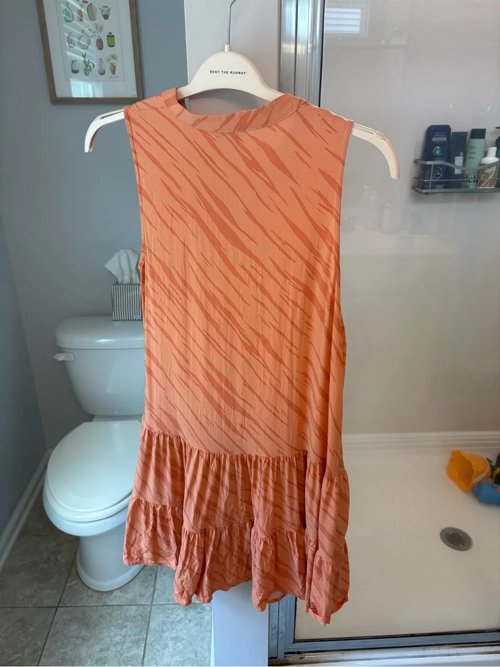 Nine West Womens Orange Abstract Tiger Print Sleeveless Tiered Ruffle Tunic L